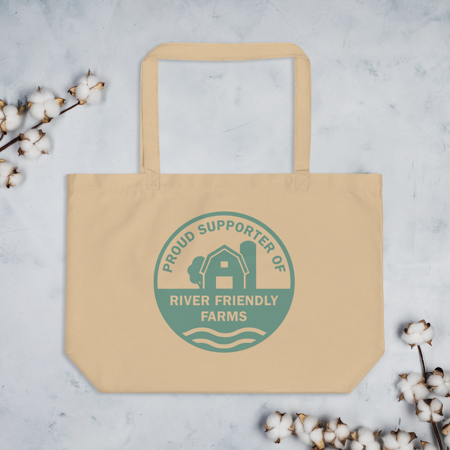 River Friendly Farms Large organic tote bag