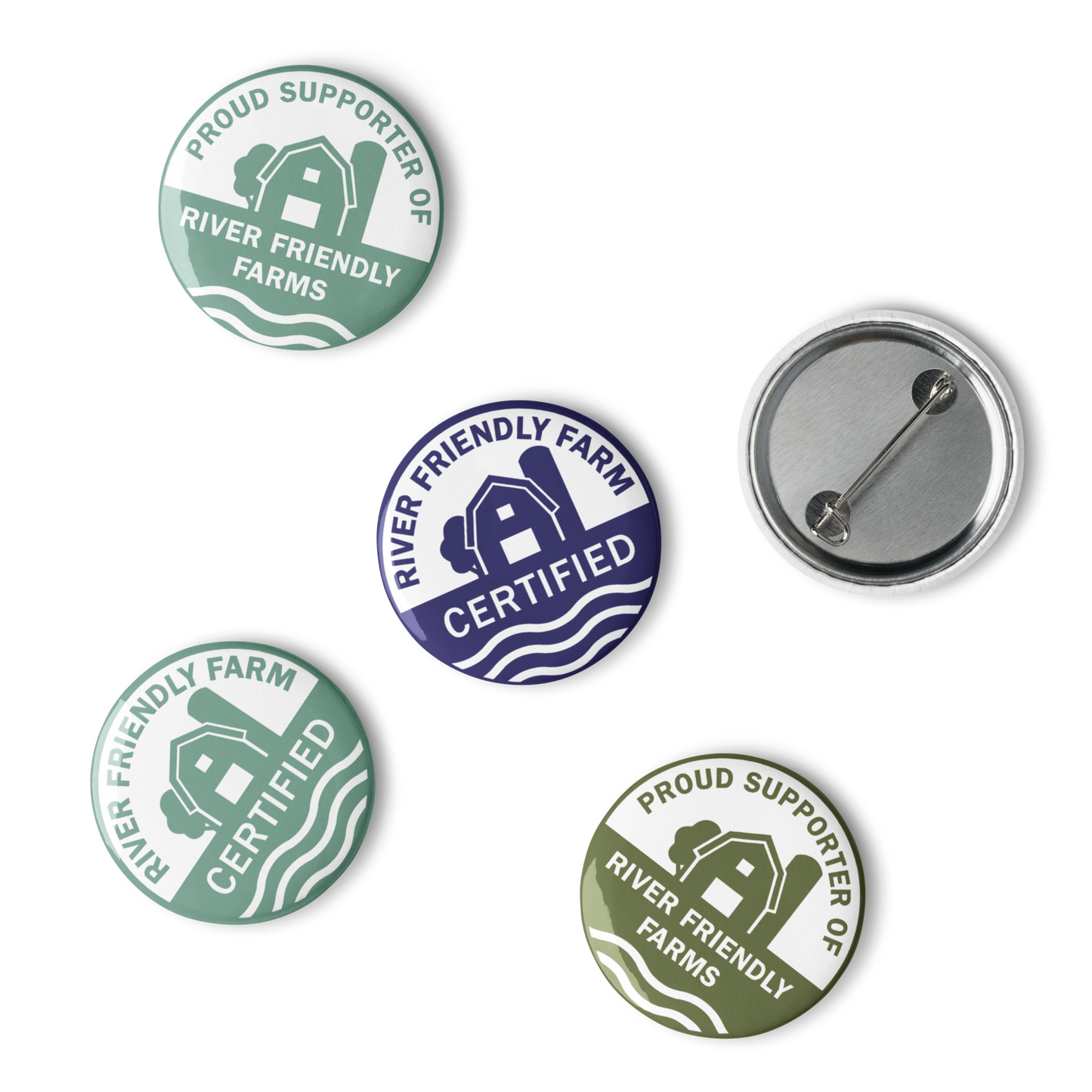 River Friendly Farms Set of pin buttons
