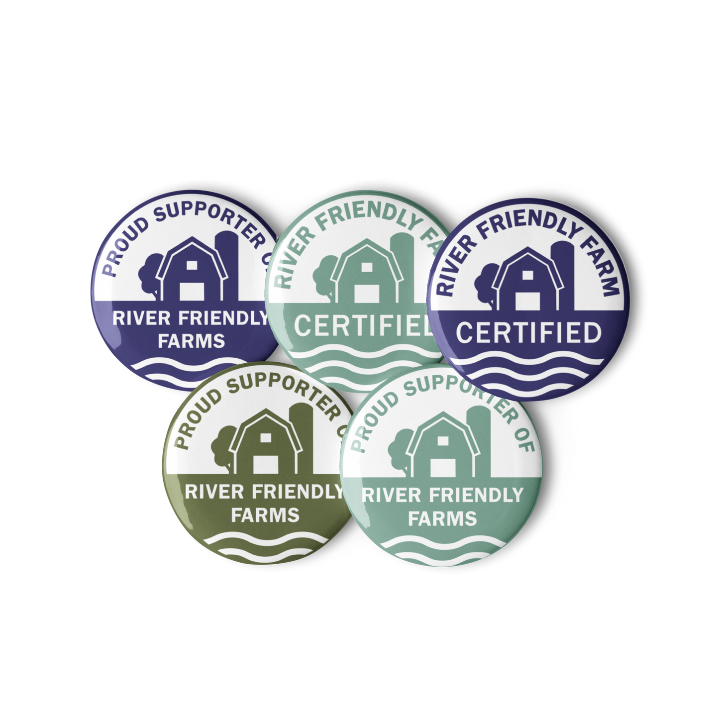 River Friendly Farms Set of pin buttons