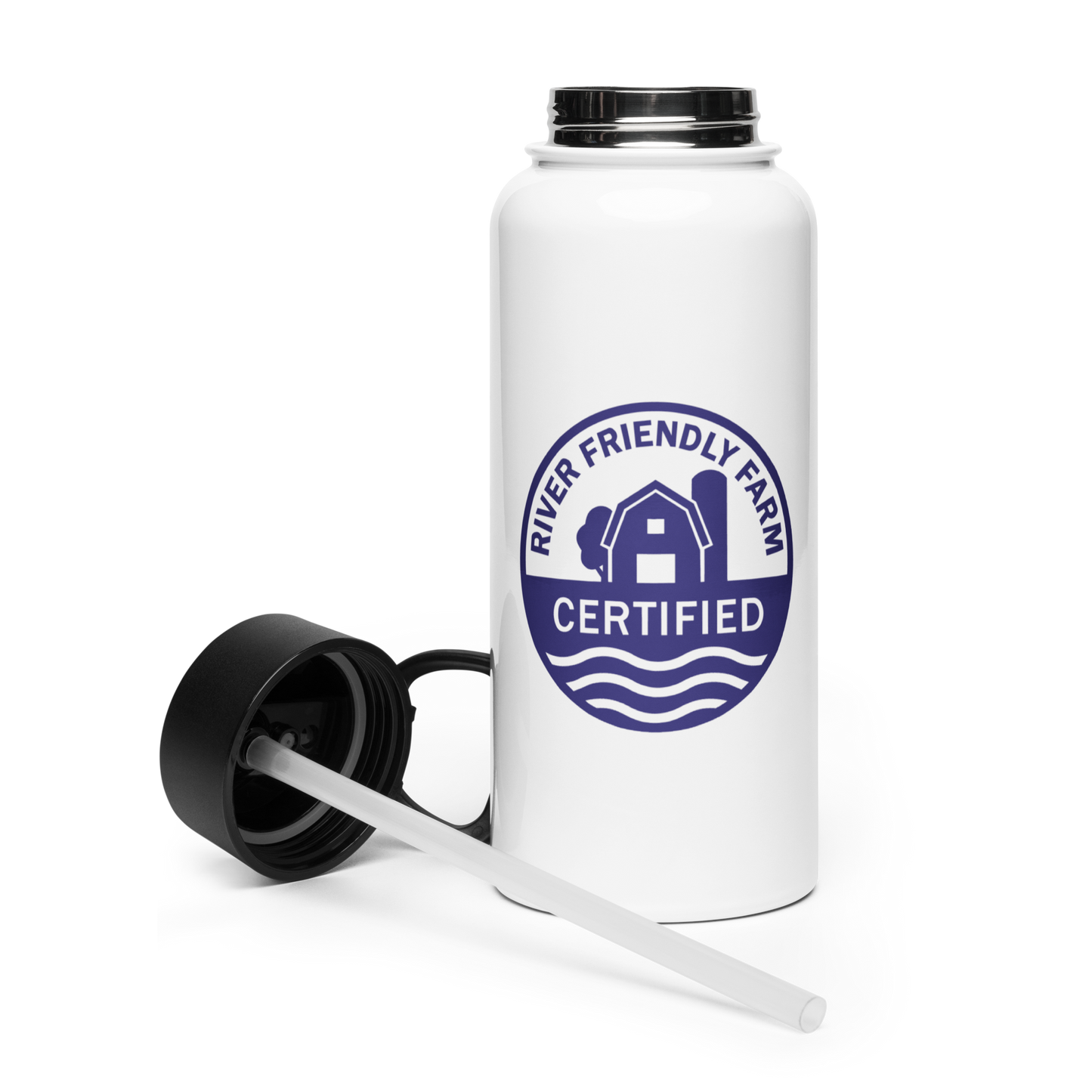 River Friendly Farms Stainless steel water bottle with a straw lid