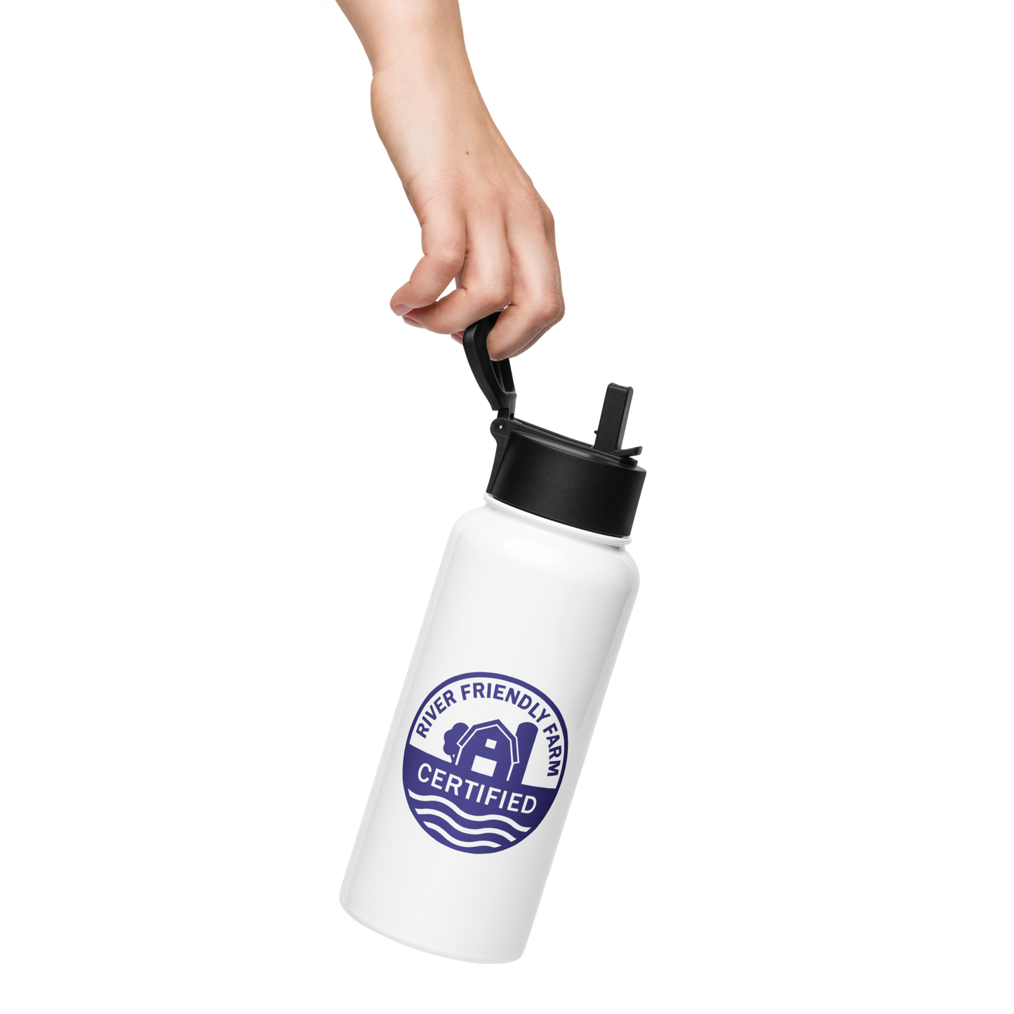River Friendly Farms Stainless steel water bottle with a straw lid